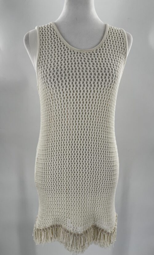 SUPER SALE - Dress - Short Dress Off White With Fringes