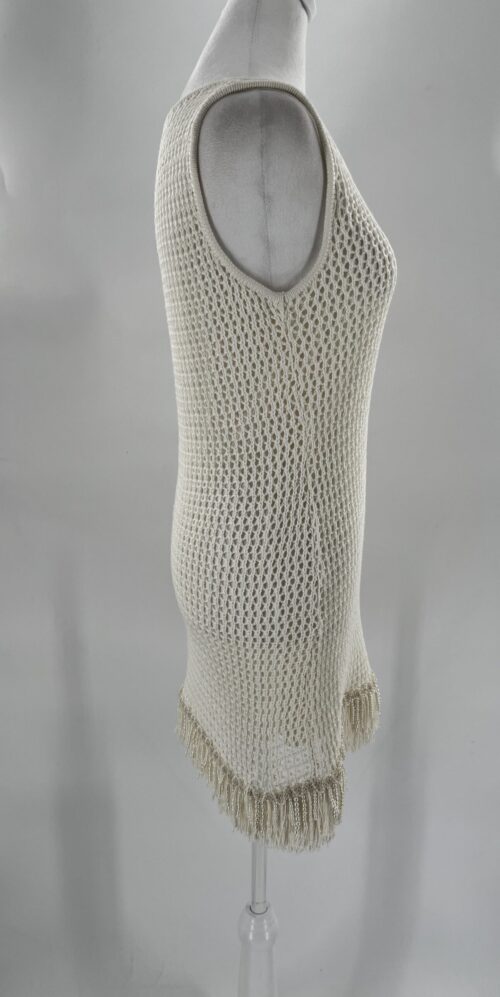 SUPER SALE - Dress - Short Dress Off White With Fringes - Image 4