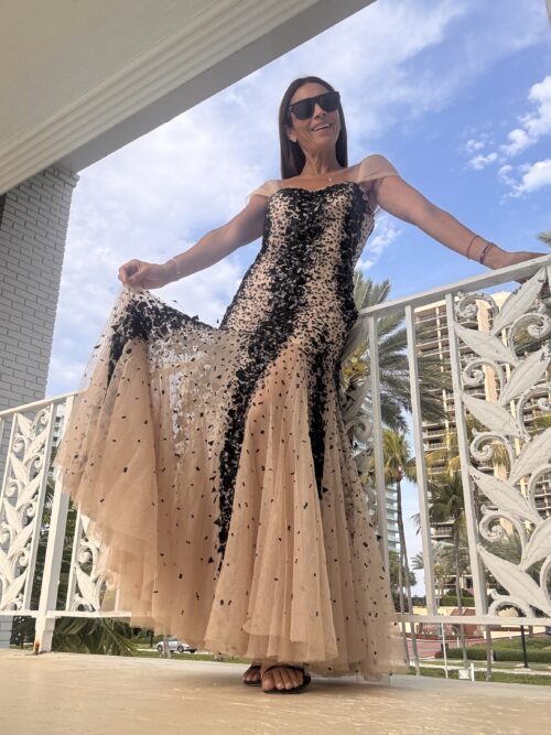 Party Dress - Nude and Black Tule Long Dress - Image 16