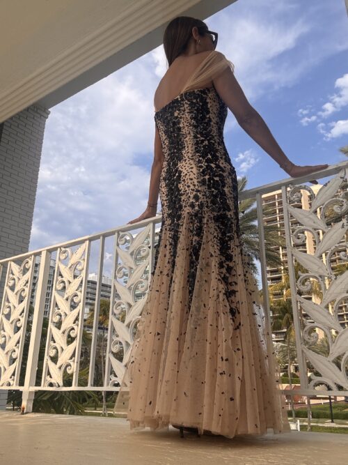 Party Dress - Nude and Black Tule Long Dress - Image 15