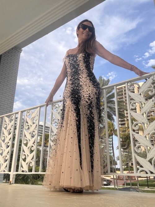 Party Dress - Nude and Black Tule Long Dress - Image 14