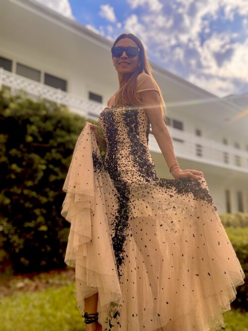 Party Dress - Nude and Black Tule Long Dress - Image 10