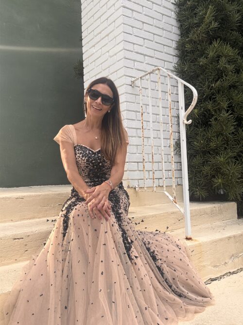 Party Dress - Nude and Black Tule Long Dress - Image 9