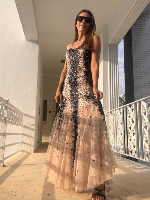 Party Dress - Nude and Black Tule Long Dress - Image 13