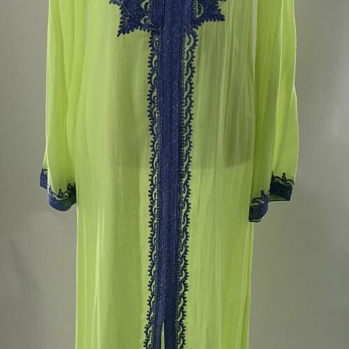 Dress - Caftan Neon Green Embroidered in Lilac