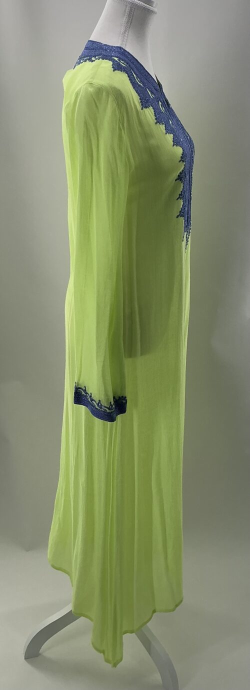 Dress - Caftan Neon Green Embroidered in Lilac - Image 3