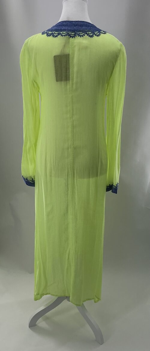 Dress - Caftan Neon Green Embroidered in Lilac - Image 4