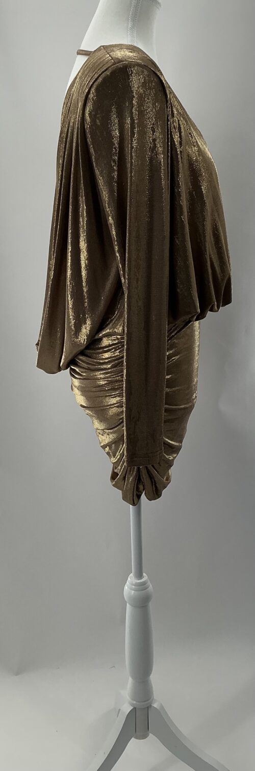 Dress - Short Gold Dress V Neck - Image 3