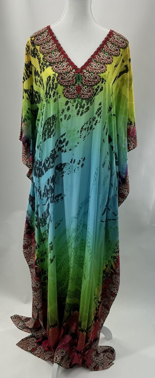 Dress - Long Caftan Blue and Green - Image 2