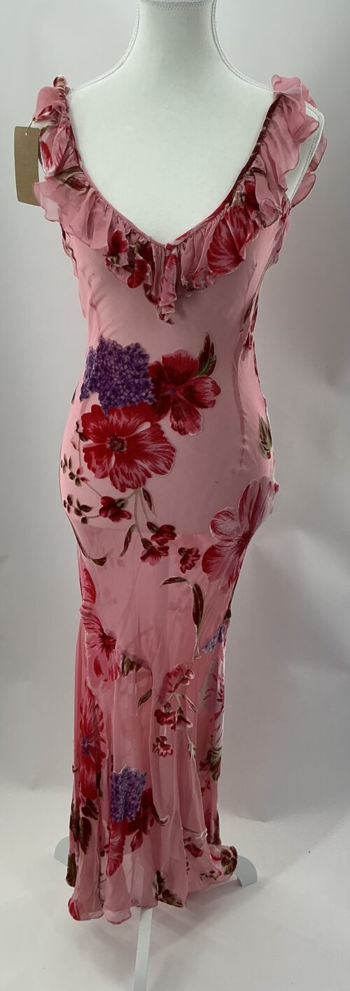 Dress - Midi Floral Dress Rosé Devore Fabric