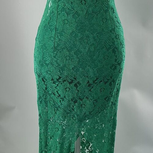 Party Dress - Long Green Lace Dress Front Slit
