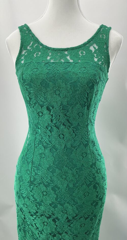 Party Dress - Long Green Lace Dress Front Slit - Image 2