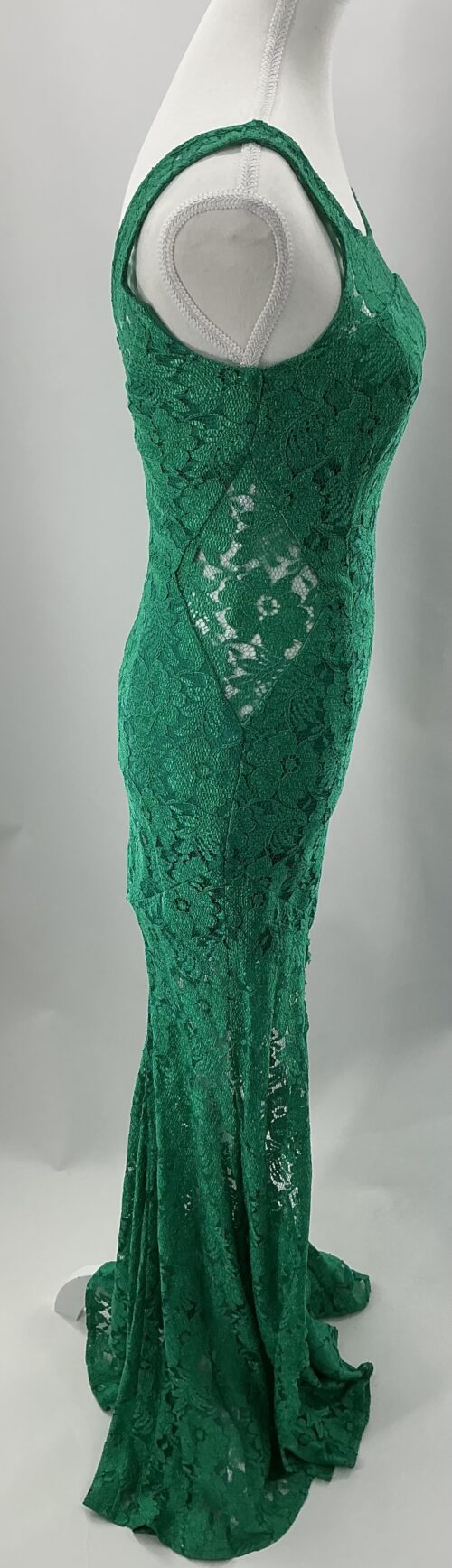 Party Dress - Long Green Lace Dress Front Slit - Image 8
