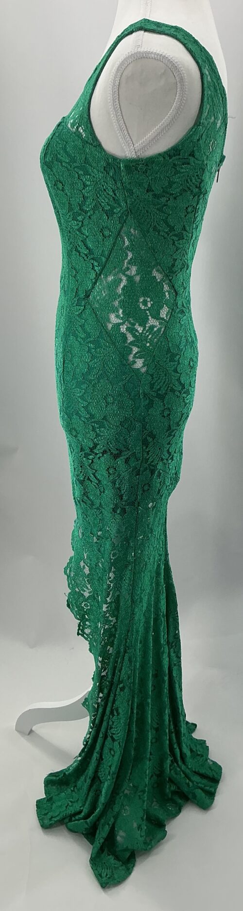 Party Dress - Long Green Lace Dress Front Slit - Image 4