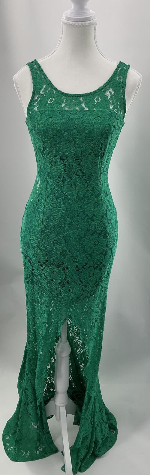 Party Dress - Long Green Lace Dress Front Slit - Image 10