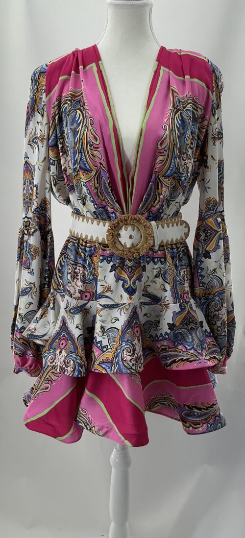 Dress - Short Dress Satin Pink Printed