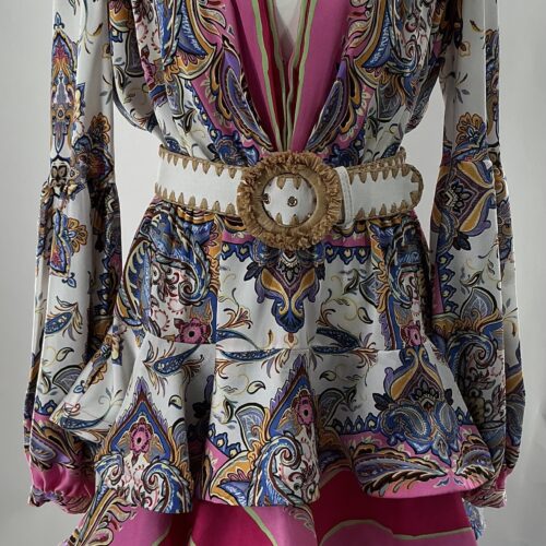 Dress - Short Dress Satin Pink Printed