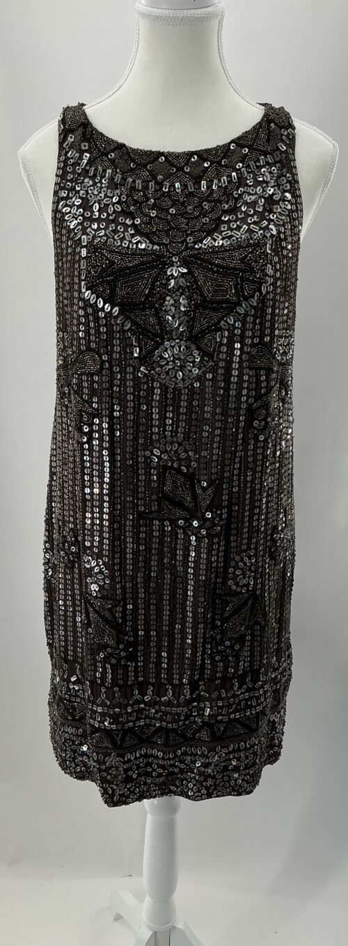 Party Dress - Short Dark Gray Embroidered Dress - Image 3