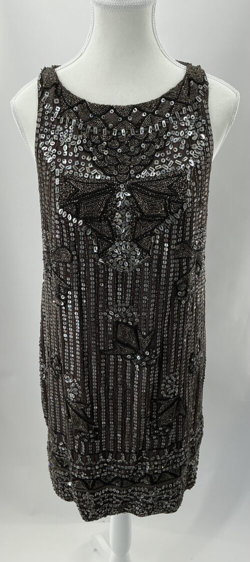 Party Dress - Short Dark Gray Embroidered Dress