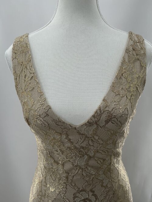 Party Dress - Long Gold Lace Dress Front Slit - Image 2