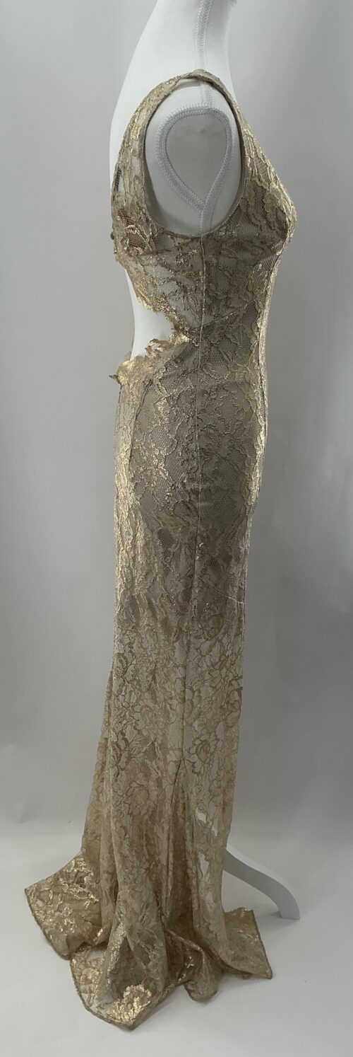 Party Dress - Long Gold Lace Dress Front Slit - Image 4