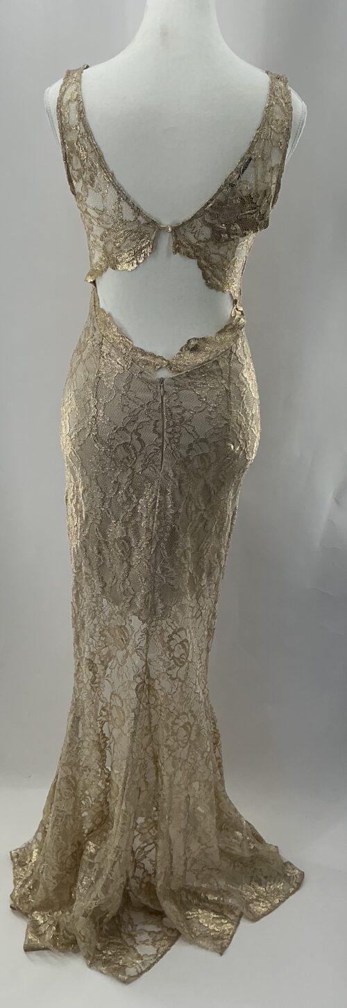 Party Dress - Long Gold Lace Dress Front Slit - Image 7