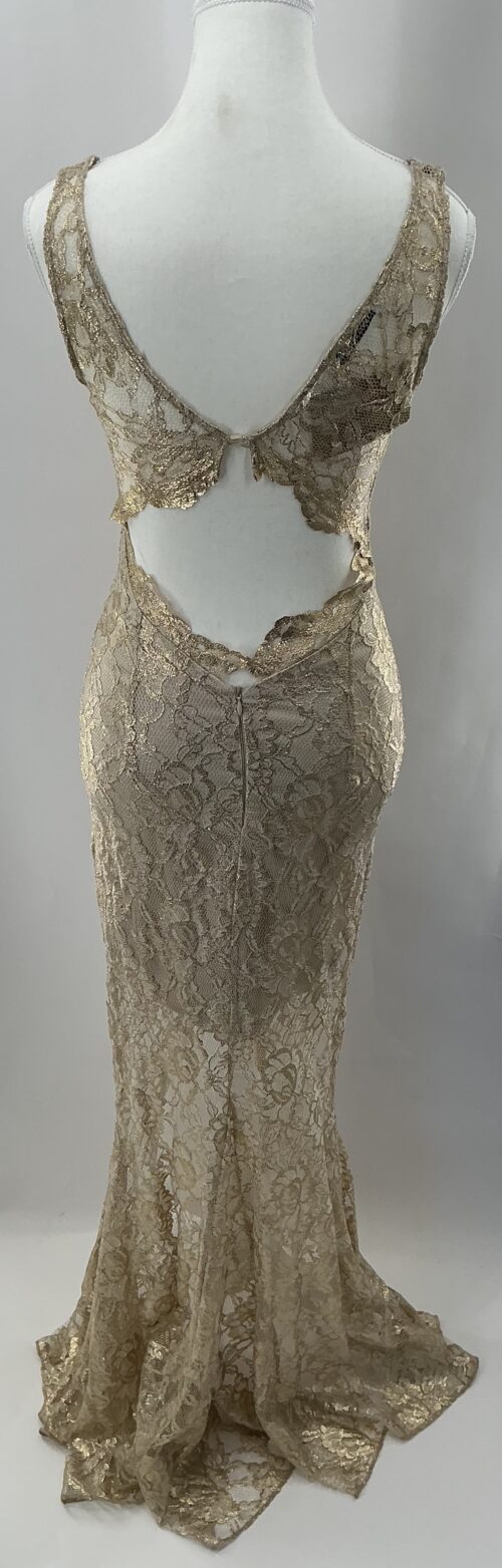 Party Dress - Long Gold Lace Dress Front Slit - Image 5