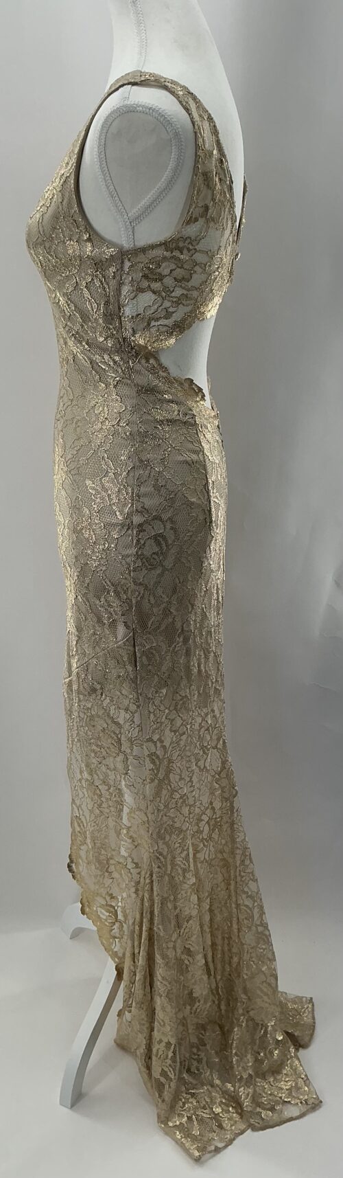 Party Dress - Long Gold Lace Dress Front Slit - Image 6