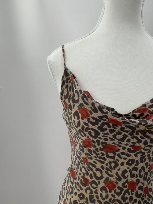 Dress - Animal Print Midi Camisole with Roses - Image 2