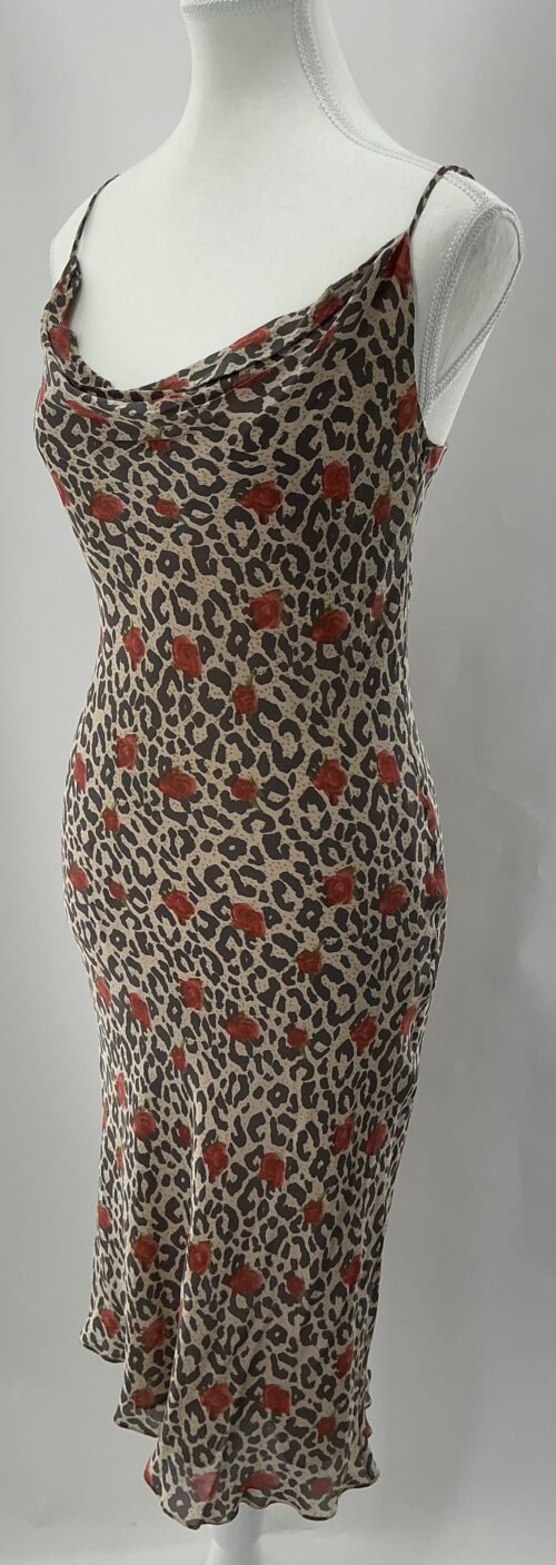 Dress - Animal Print Midi Camisole with Roses - Image 5