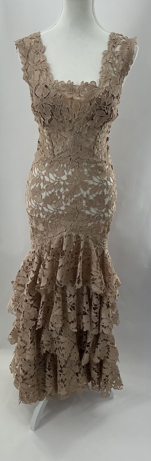 Party Dress - Long Gold Lace with Layers of Lace