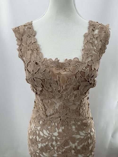 Party Dress - Long Gold Lace with Layers of Lace - Image 2