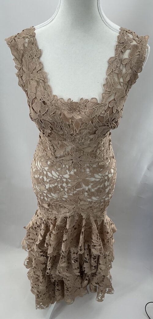 Party Dress - Long Gold Lace with Layers of Lace - Image 7
