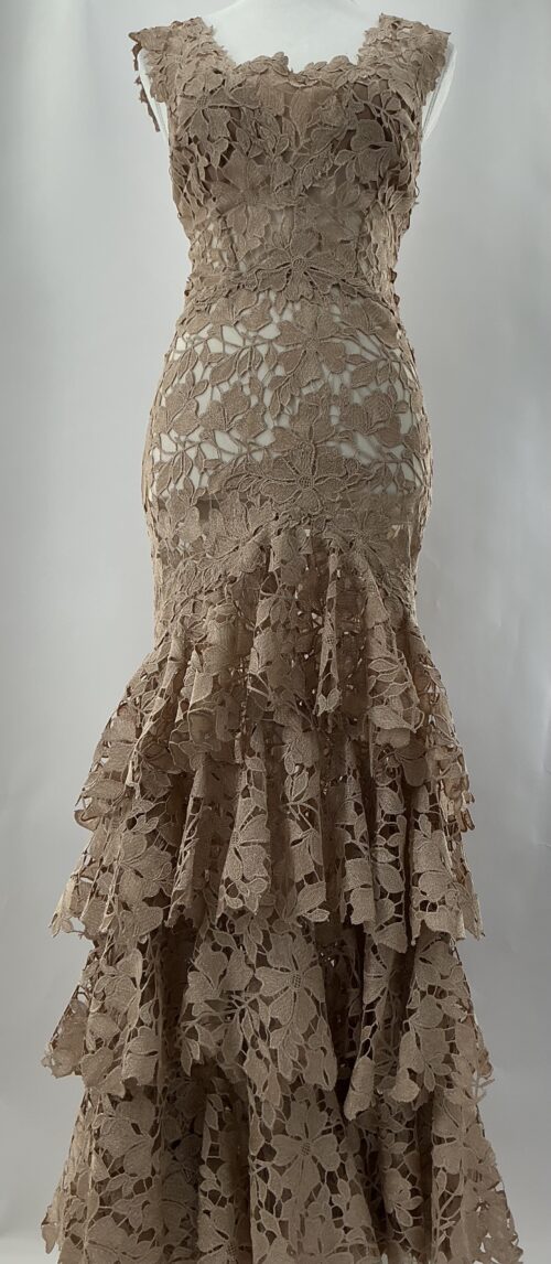 Party Dress - Long Gold Lace with Layers of Lace - Image 10