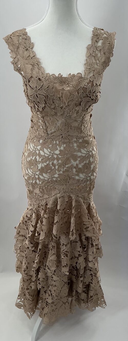 Party Dress - Long Gold Lace with Layers of Lace - Image 6