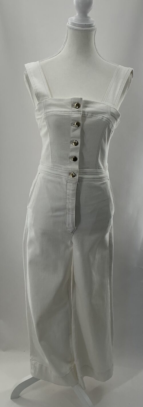 Jumpsuit - White Denim Jumpsuit with Gold Buttons - Image 4