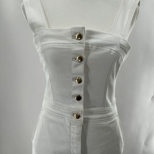 Jumpsuit - White Denim Jumpsuit with Gold Buttons
