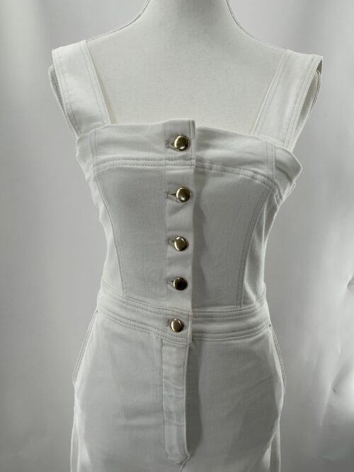 Jumpsuit - White Denim Jumpsuit with Gold Buttons
