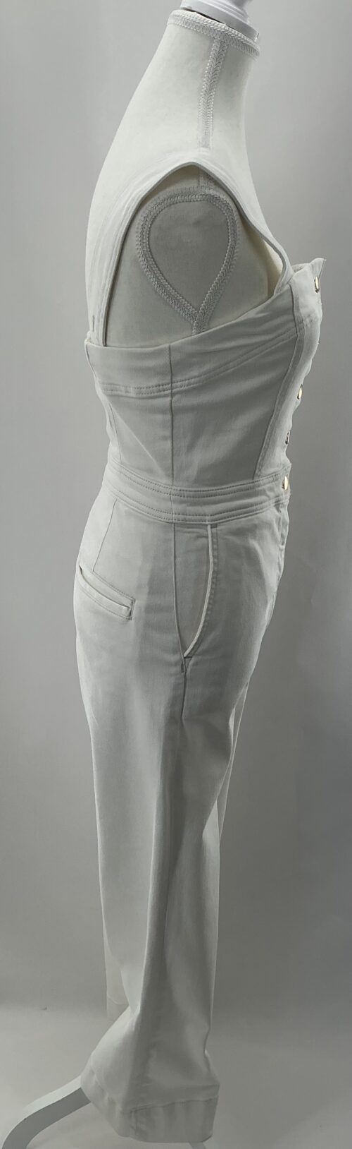 Jumpsuit - White Denim Jumpsuit with Gold Buttons - Image 5