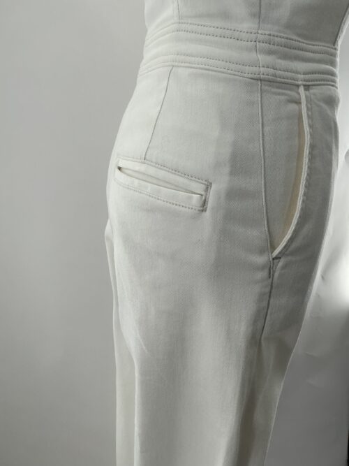 Jumpsuit - White Denim Jumpsuit with Gold Buttons - Image 6