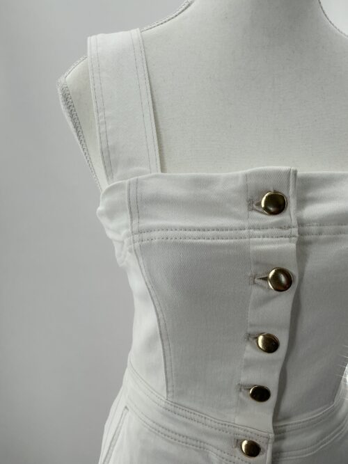 Jumpsuit - White Denim Jumpsuit with Gold Buttons - Image 2