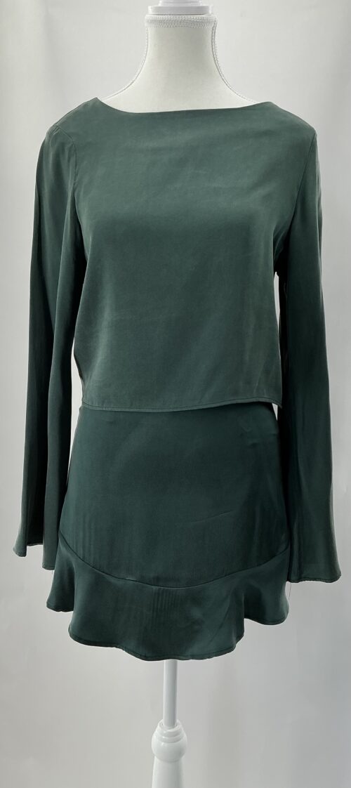 Set - Blouse and Mini Skirt Emerald Green Silk Set - Image 5