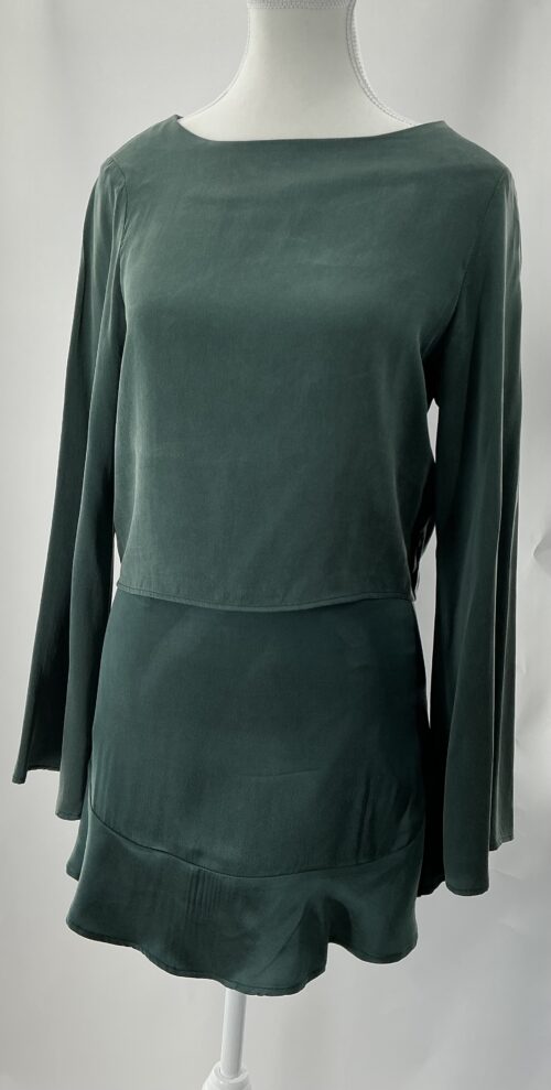 Set - Blouse and Mini Skirt Emerald Green Silk Set