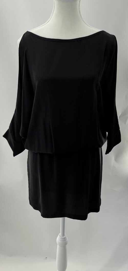 Dress - Short Black Cut-Out on The Shoulder Silk Dress
