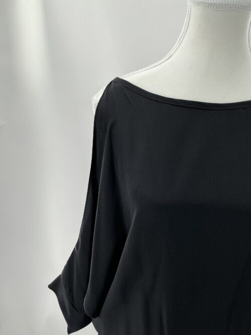 Dress - Short Black Cut-Out on The Shoulder Silk Dress - Image 2