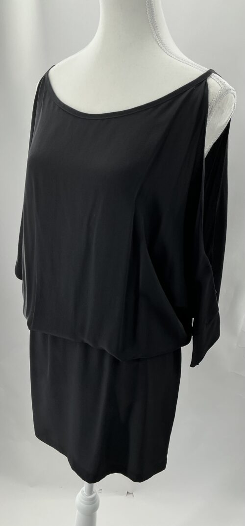 Dress - Short Black Cut-Out on The Shoulder Silk Dress - Image 4