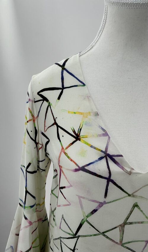Dress - Short White Watercolor Arabesques Print - Image 3
