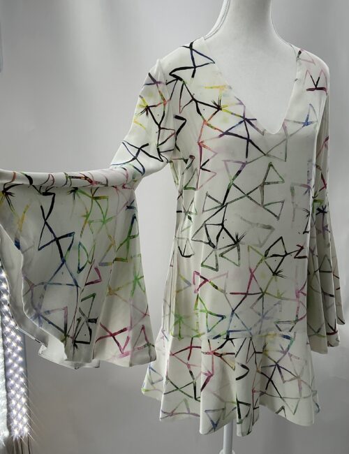 Dress - Short White Watercolor Arabesques Print - Image 2