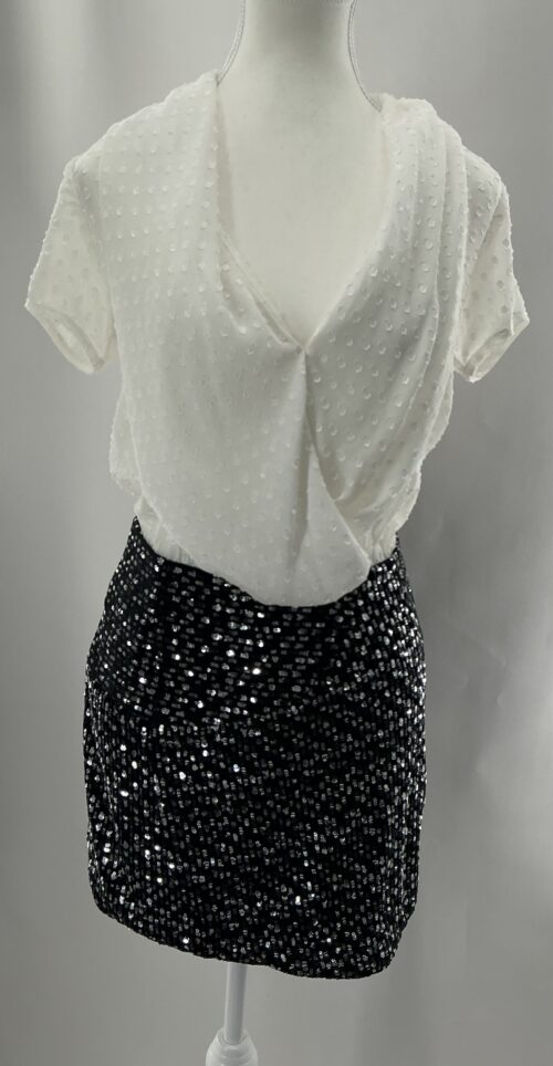 Dress - Black and White Sequin Blouse Short Dress - Image 2