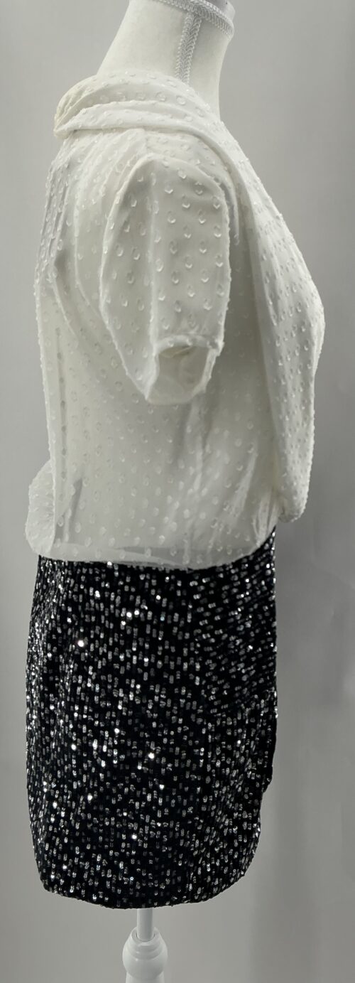 Dress - Black and White Sequin Blouse Short Dress - Image 6